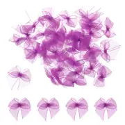 50Pcs Mini Chiffon Ribbon Bow 1" Mini Fabric Satin Craft DIY Rose Purple