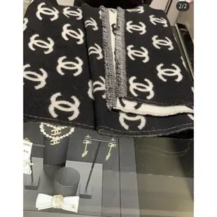 二手正品 CHANEL 雙c羊毛羊絨圍巾披肩