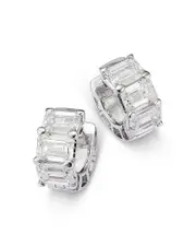 Bloomingdale's Fine Collection Certified Lab Grown Diamond Emerald Cut Huggie Hoop Earrings in 18K White Gold, 5.0 tcw