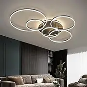 BAMDECOR Black Modern Minimalist Round LED Ceiling Light Adjustable 3-Color Modes for Bar, Dining Room, Office (Five Rings (30cm+40cm)*2+60cm)