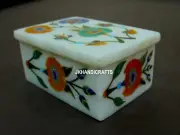 3'' x 2'' Marble Jewelry Box And Trinket Box Inlaid With Semi Precious Stones