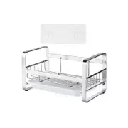 Kitchen Sink Stainless Steel Sponge Holder With Brush Rack Removable Drain Tray-Silver