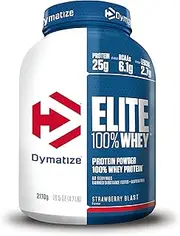 [Dymatize] Elite 100% Whey Strawberry Blast 2170g - High Protein Low Sugar Powder + Whey Protein and BCAAs, White