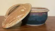 Rob Grimes Studio Art Pottery Bowl 9.5"x6.5" Lid Drip Signed Teal Home Decor