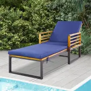 CostwayPatio Chaise Lounge Chair with Acacia Wood with Armrests for Poolside