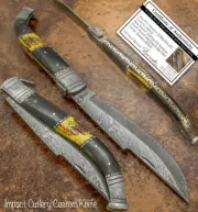 IMPACT CUTLERY RARE XXL CUSTOM DAMASCUS FOLDING LOCK BACK KNIFE STAG ANTLER