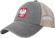 [Generic] National Emblem of Poland Cowboy Mesh Baseball Cap for Polish Man Woman Outdoor Adjustable Denim Hat