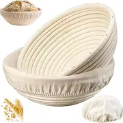 Banneton Bread Baskets Set,2pcs 9'' Round Sourdough Proofing Bowls Handmade Rattan Baskets and Liners Sourdough Proofing Basket Perfect for Professional & Home Sourdough Bread Baking