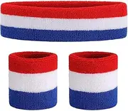 [ONUPGO] Headband Sports Sweatbands Wristbands Terry Cloth Striped Head Band/Wrist Band Set Athletic Exercise Basketball Headbands Moisture Wicking Sweat Absorbing Sweat Band