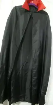 #129 Dracula - Devil Cape Black w Red Collar Satiny Halloween Costume Cosplay