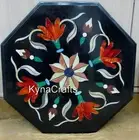 Corner Table for Bedroom Decor Gemstone Inlay Work Black Marble Coffee Table Top