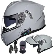 Bluetooth Modular Motorcycle Helmet,Motorcycle Helmet DOT/ECE Approved Full Face Flip Up Anti-Fog Double Visor Helmet Built-in Dual Speaker for Adults