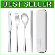 Premium Titanium Fork, Knife, Spoon & Chopsticks Set – Ideal for Adventures