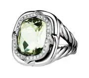 DAVID YURMAN ST.SILVER LABYRINTH DIAMOND & PRASIOLITE - GREEN TOPAZ RING NEW BOX