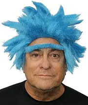 Rick's Adult Spiky Cosplay Wig in Blue with Stick On Unibrow - Goku Costume For Men and Women