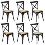 Oikiture 6PCS Crossback Dining Chair Solid Birch Timber Wood Ratan Seat Black