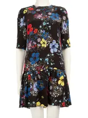 Floral Print Silk Drop-Waist Mini Dress