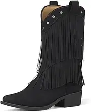 [Rollda] Girls Cowboy Boots with Tassel, Fringe Cowgirl Boots, Snip Toe, TPR Outsole, Kids Western Boots Stylish & Comfortable for All-Seasons, Toddler/Little Kid/Big Kid