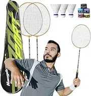 Badminton Rackets Set - Set of 2 Rackets for Beginners, Lightweight Badminton Equipment | Professional Badminton Set for Adults with Sweat Absorbing Grip, Ideal for Sports, J