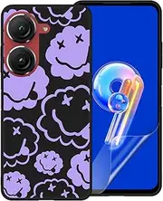 [zaztify] Phone Case for Asus Zenfone 9/9z, Purple Playful Smile Tongue Out Happy Luck Smiling Cloud Face Trendy Cute Shockproof Protective Anti-Slip Soft Cover Shell