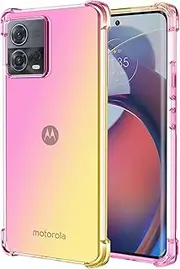 [Ueokeird] for Motorola Edge 30 Fusion Case, Motorola S30 Pro XT2243-2 Case, Clear Cute Gradient Phone Case Slim Anti Scratch TPU Cover Shockproof Protective Case for Motorola Moto S30 Pro (Pink/Gold)