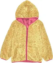 [GuoChe] Girls Sherpa Lined Hoodie Valentine's Day Orange Cute Spiral Lines Toddler Boy Fall Jacket pink Girl Zip Up Jacket 3T