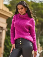 Sosandar Pink Roll Neck Super Soft Knitted Jumper (Q50981) | $136