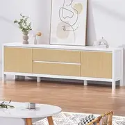 ALFORDSON TV Cabinet Stand White Wood Color 180x 40x 55cm, 2 Drawers and Storage Cabinets, Modern Entertainment TV Unit for Living Room, Multimedia Centre for Soundbar Consoles
