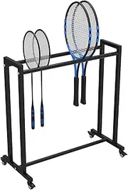 Floor Tennis Racket Storage Rack Stand Cart, Rolling Badminton Racket Organizer Holder Trolley for Kindergarten School Gym, Large Capacity