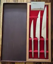 VINTAGE KALMAR MASTER CHEF KNIVES 3-PIECE CUTLERY KNIFE SET w/BOX ITALY MCM NOS