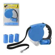 Retractable Dog Leash with Waste Bag Dispenser and Free 80 Bags, 5M (16ft)-Blue