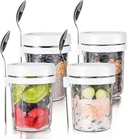Overnight Oats Jars with Spoon and Lid (16 oz4Pack), Airtight Oatmeal Container with Measurement Marks, Mason Jars with Lid for Cereal On The Go Container (4 white)