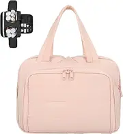 [Generic] Elouva Toiletry Bag, Large Capacity Wide-Open Travel Cosmetic Bag, 4-in-1 Multi-Functional Lightweight Makeup Bags for Women, for Essentials, Toiletries (Pink)