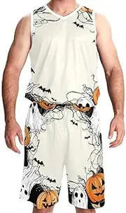 [KQNZT] Basketball Jersey for Men, Custom Basketball Jersey, Hip hop Clothing for Party, Halloween Pumpkin Spider Web Cartoon