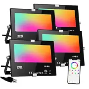 LED Flood Lights RGB Color Changing 300W Equivalent Outdoor, 30W Bluetooth