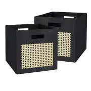 2 Pack Fabric Cube Storage Organizer Bins,12.75" X 12.75", Charcoal with Caning