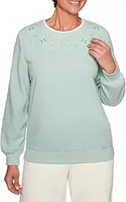 [Alfred Dunner] Women's Floral Embroidered Anti-Pill Pullover Sweater