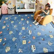 Baby Play Mat, Floor Mat Crawling Mat Large Soft Area Rug, Extra Thick - 2.5cm with Cartoon Bus Pattern for Kids Playroom Bedroom, Playtime Collection, Blue: 180x200 cm