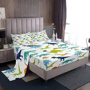 Kids Dinosaur Bed Sheet Set Cute Dinosaur Fitted Sheet Boys Cartoon Dino Bedding Set Girls Baby Colorful Bedroom Decor Jungle Animals Pattern Bed Cover Bedding Sheet Full Size 4Pcs