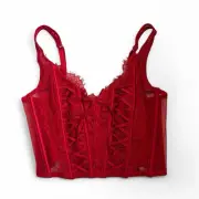 Y2K Victoria's Secret Red Mesh Lace Boned Crop Lingerie Corset Top NWT Coquette