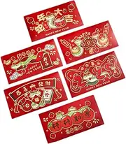 Perfk 6 Pieces Chinese New Year Red Envelopes Hong Bao Easy to Use Lovely Spring Festival Supplies Red Packets for Family Birthdays