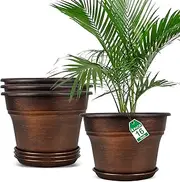 Plant Planters Pots Set of 4 Pack 16 Inch，Large Plastic Flower Pot for Indoor Plants with Drainage Holes & Trays, Resin Decorative Container Sets with Saucer for House Outdoor Garden Plant Copper