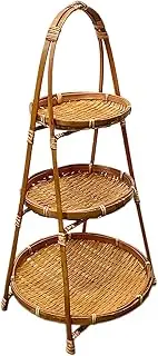 FLCPJGV Handwoven Fruit Basket, Food Storage Decoration, Multipurpose, Meal Basket Bamboo Serving Tray, Brown 3 Layer