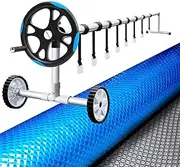 Aquabuddy Pool Cover Roller Blue Silver 400 Micron 6.5X3M Swimming Pools Covers, Above Ground 6M Rollers, Bubble Blanket Blankets Heater Garden Summer Rectangle Outdoor