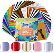 HTVRONT Permanent Vinyl for Cricut Machine-57 Pack 12'' x Bundle, 52 Adhesive Sheets & 5 Transfer Tape Multicolored
