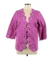 NEW BOB MACKIE Jacket Shirt Scalloped Eyelet Pink Tie Front Womens Medium Cotton