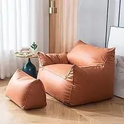 UYSOFRCV Sofa Lazy Sack Bean Bag Chair Cover +w/Footstool (No Filler) Tatami Lounger Seat Bean Bag Cover Bag is Perfect for Reading, Watching Movies, Playing Video Games,Brown
