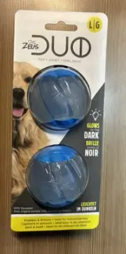 ZEUS DUO BALL DOG TOY WITH GLOW IN THE DARK & SQUEAKER - LARGE - 2 PACK - 2.5 IN