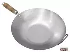 Dr. Livingstone Spun Steel Flat Bottom Wok, 14" Wood Handle Bush Camp Commercial