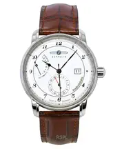 Zeppelin Friedrichshafen Leather Strap 12/24 Hours White Dial Automatic 26 Jewels 85901 Mens Watch